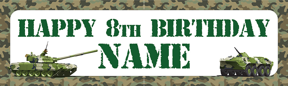 Personalised Happy Birthday Banner - Army Camo - Custom Name & Age