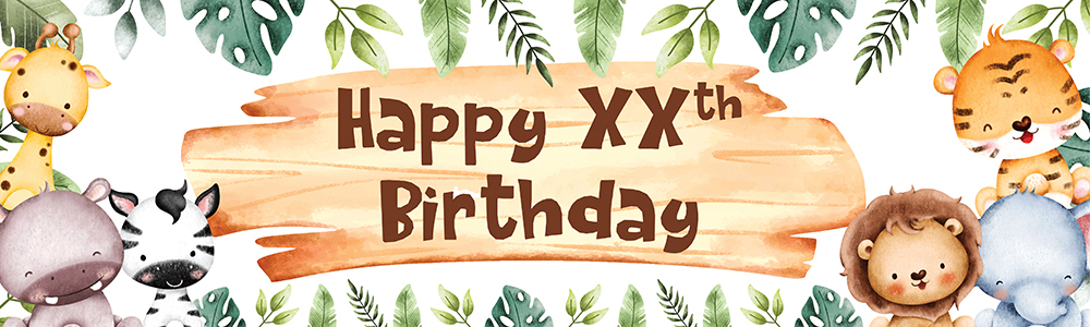 Personalised Happy Birthday Banner - Baby Jungle Animals - Custom Age