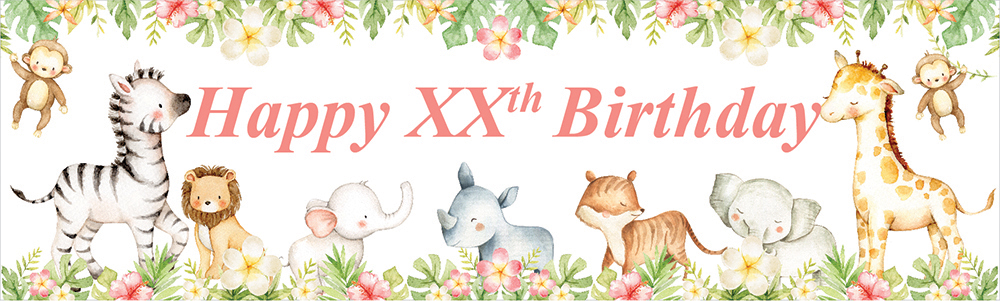 Personalised Happy Birthday Banner - Baby Safari Animals - Custom Age