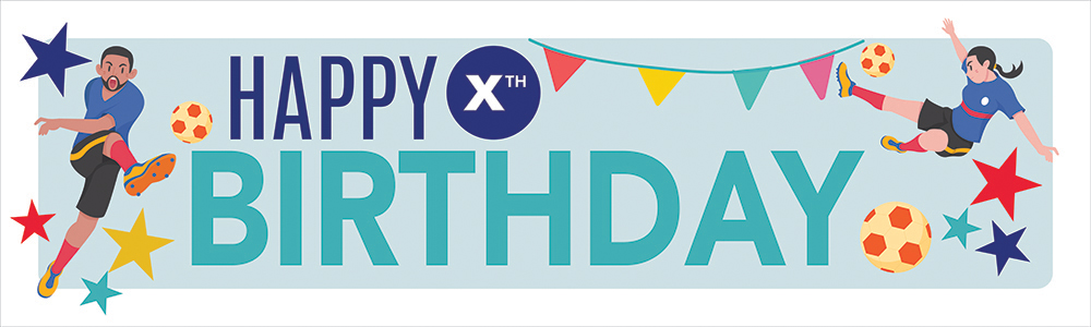 Personalised Happy Birthday Banner - Blue Kids Football - Enter Custom Age