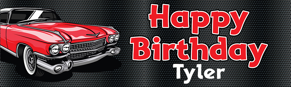 Personalised Happy Birthday Banner - Classic Red Car - Custom Name
