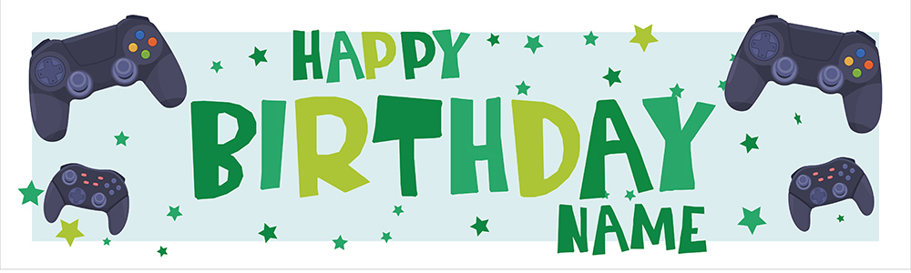 Personalised Happy Birthday Banner - Green Gaming - Custom Name
