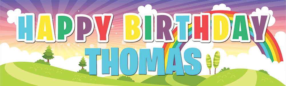 Personalised Happy Birthday Banner - Kids Rainbow - Custom Name