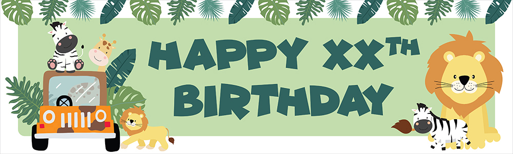 Personalised Happy Birthday Banner - Lion Safari - Custom Age