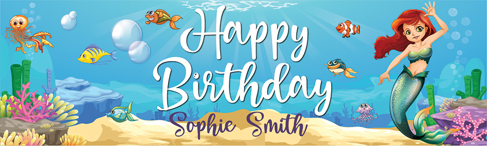 Personalised Happy Birthday Banner - Little Mermaid - Custom Name