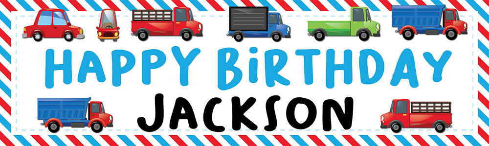 Personalised Happy Birthday Banner - Lorry & Truck - Custom Name