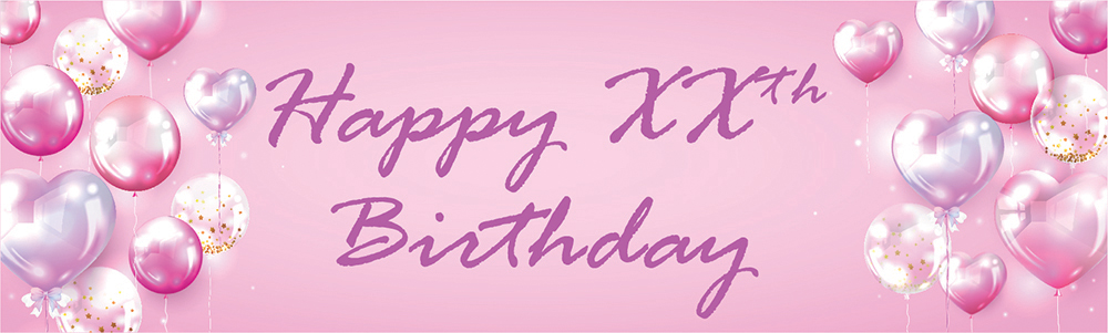 Personalised Happy Birthday Banner - Pink Balloons Design - Custom Age