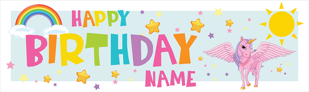 Personalised Happy Birthday Banner - Sunshine Rainbow Unicorn - Custom Name