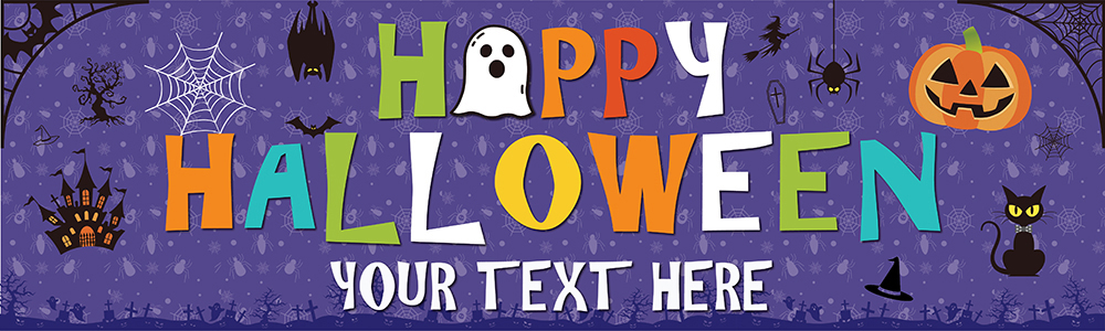 Personalised Happy Halloween Party Banner - Ghosts & Ghouls - Custom Text