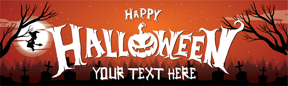 Personalised Happy Halloween Party Banner - Spooky Graveyard - Custom Text