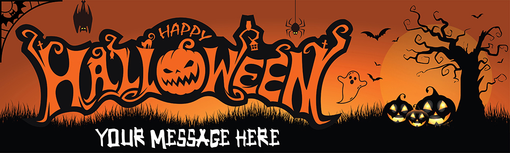 Personalised Happy Halloween Party Banner - Spooky Pumpkin - Custom Text