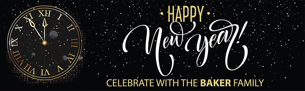 Personalised Happy New Year Banner - Black & Gold Stroke Of Midnight - Custom Text