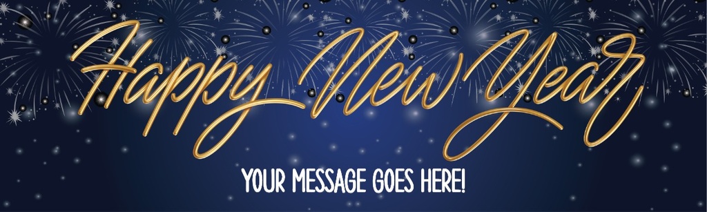 Personalised Happy New Year Banner - Blue Fireworks - Custom Text