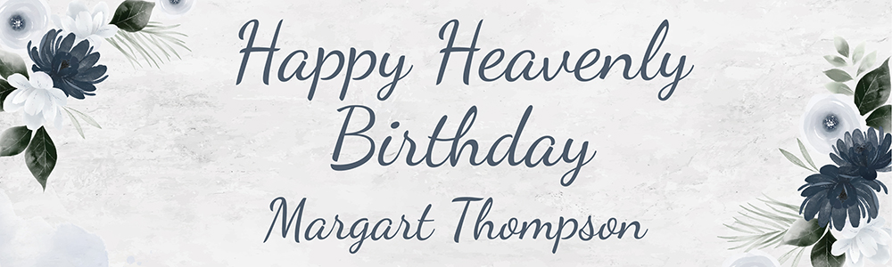 Personalised Heavenly Birthday Banner - Blue Floral Design - Custom Name