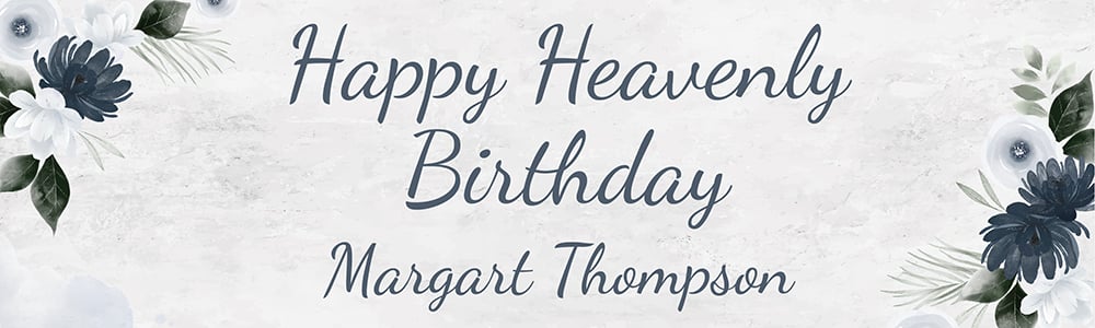 Personalised Heavenly Birthday Banner - Blue Floral Design - Custom Name