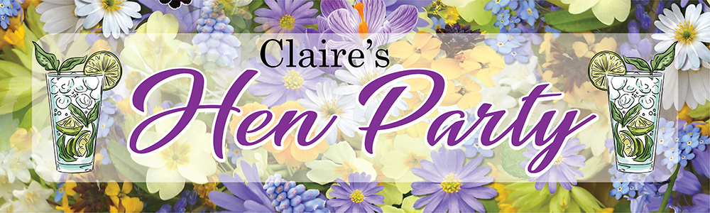 Personalised Hen Do Banner - Purple Flowers - Custom Name