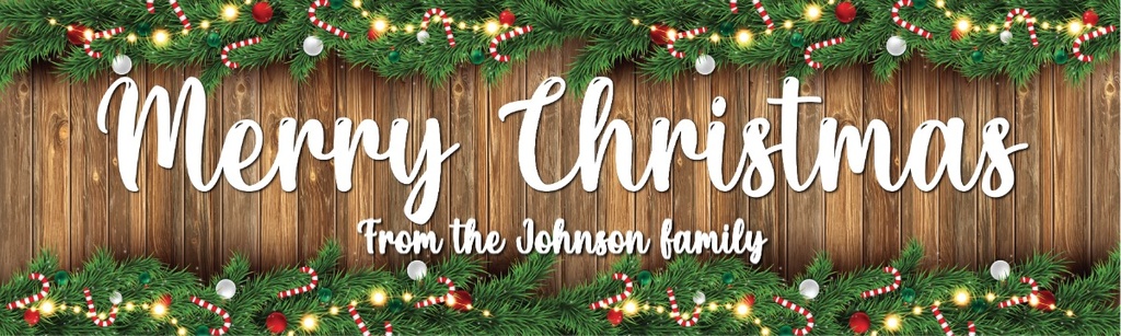 Personalised Merry Christmas Banner - Festive Lights & Garland - Custom Text