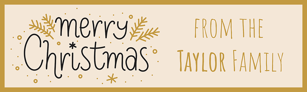 Personalised Merry Christmas Banner - Gold & Black Floral Design - Custom Text