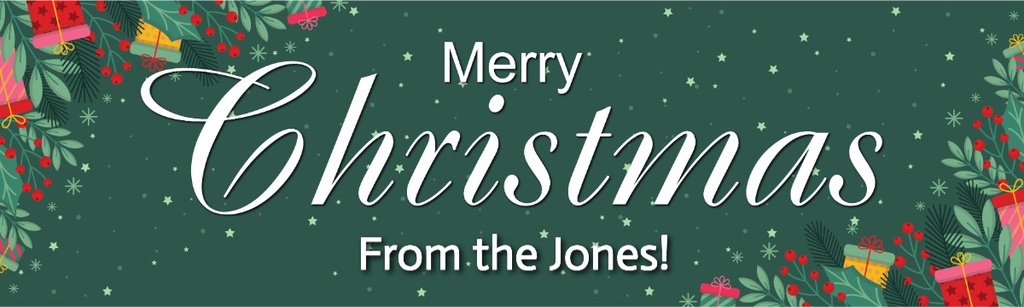 Personalised Merry Christmas Banner - Green Festive - Custom Name