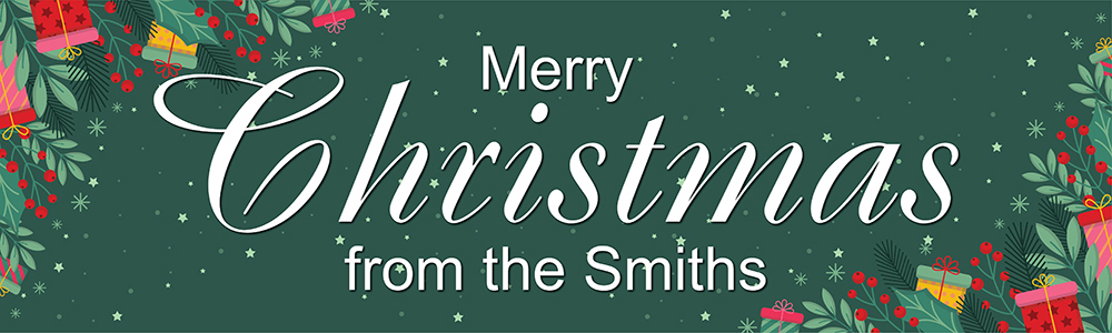 Personalised Merry Christmas Banner - Green Festive - Custom Name