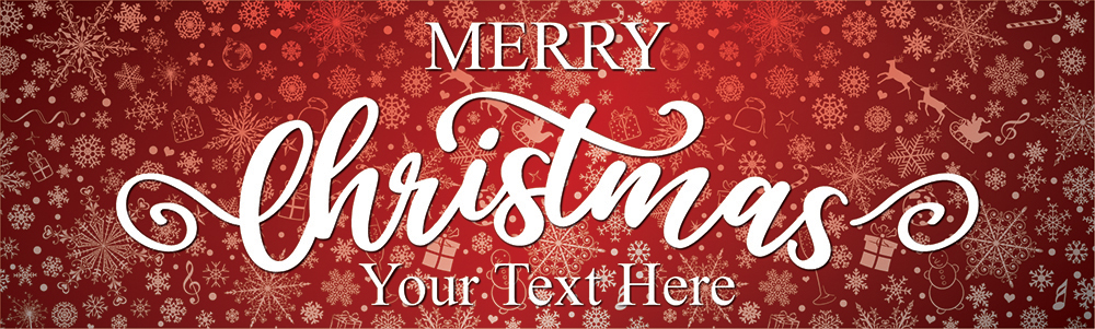 Personalised Merry Christmas Banner - Red Snowflakes - Custom Text