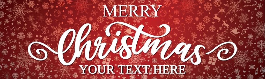 Personalised Merry Christmas Banner - Red Snowflakes - Custom Text