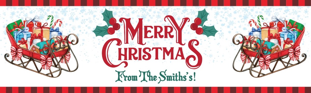 Personalised Merry Christmas Banner - Traditional Santa Sleigh - Custom Text