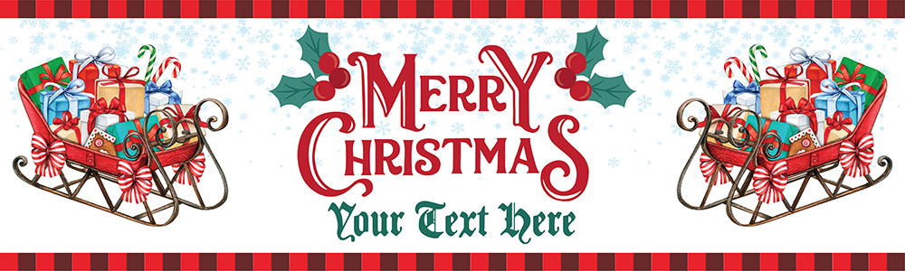 Personalised Merry Christmas Banner - Traditional Santa Sleigh - Custom Text