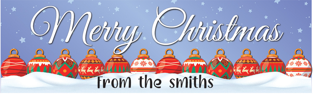 Personalised Merry Christmas Banner - Xmas Baubles - Custom Text