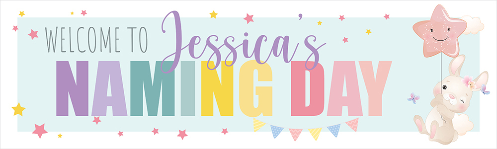 Personalised Naming Day Banner - Bunny & Stars - Custom Name