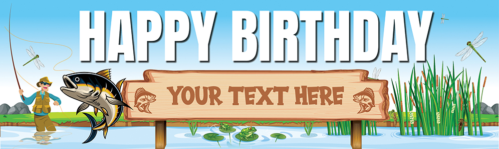 Personalised Party Banner - Fishing Fisherman - Custom Text