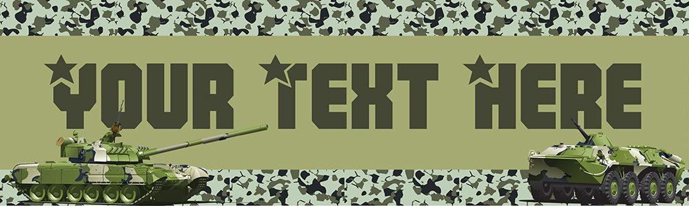 Personalised Party Banner - Green Army Tanks - Custom Text