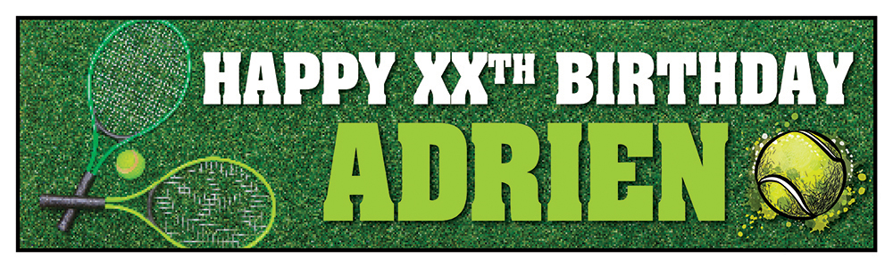 Personalised Party Banner - Kids Tennis Green - Custom Text