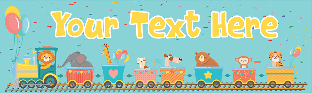 Personalised Party Banner - Lion Party Train - Custom Text