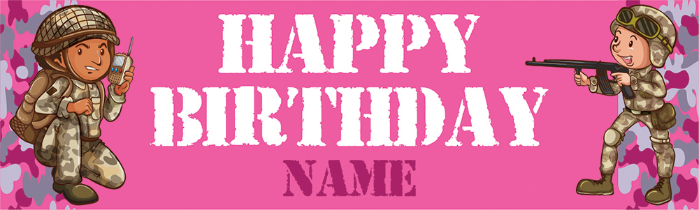 Personalised Party Banner - Pink Army Soldiers - Custom Name