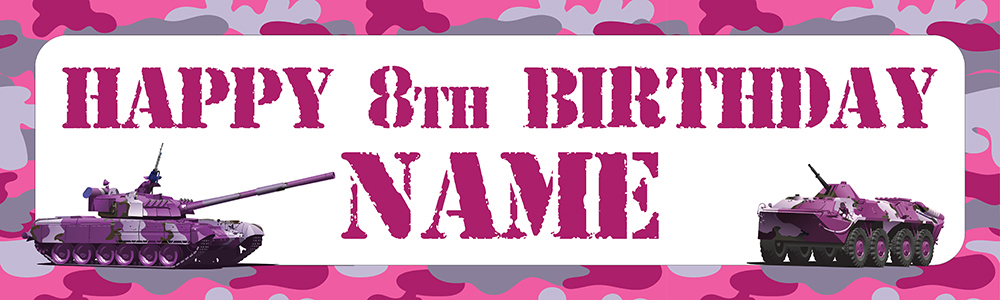 Personalised Party Banner - Purple Army Tanks - Custom Name