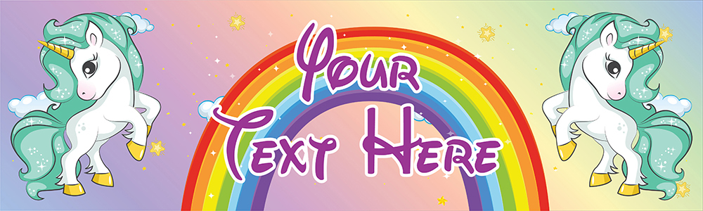 Personalised Party Banner - Rainbow & Unicorns Kids - Custom Text