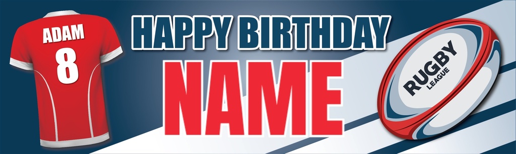 Personalised Party Banner - Rugby Red Blue - Custom Name