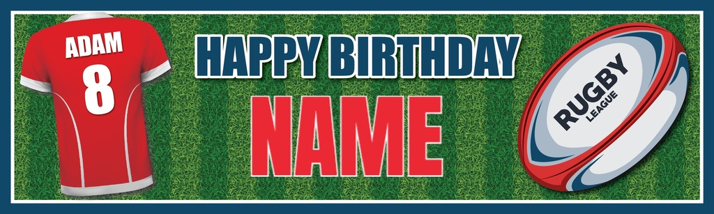 Personalised Party Banner - Rugby Red Blue Green - Custom Name