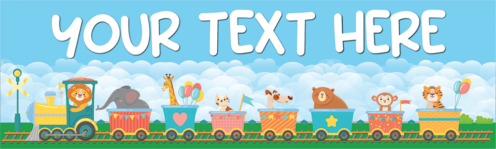 Personalised Party Banner - Safari Animal Train - Custom Text