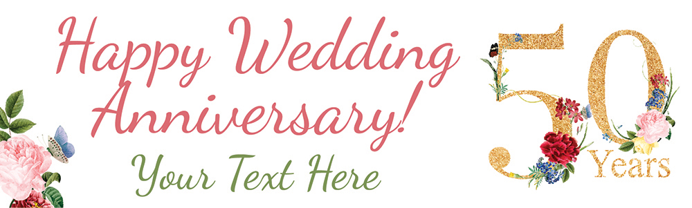 Personalised Wedding Anniversary Banner - Floral Design - Custom Text