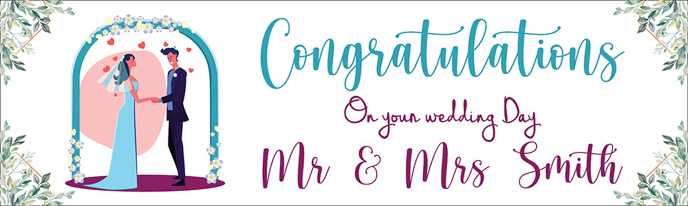 Personalised Wedding Banner - Congratulations On Your Wedding Day - Custom Name