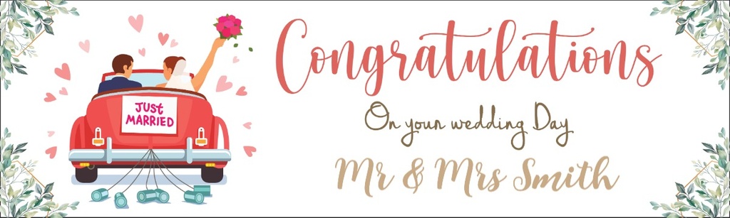 Personalised Wedding Banner - Mr & Mrs Just Married Congratulations - Custom Name