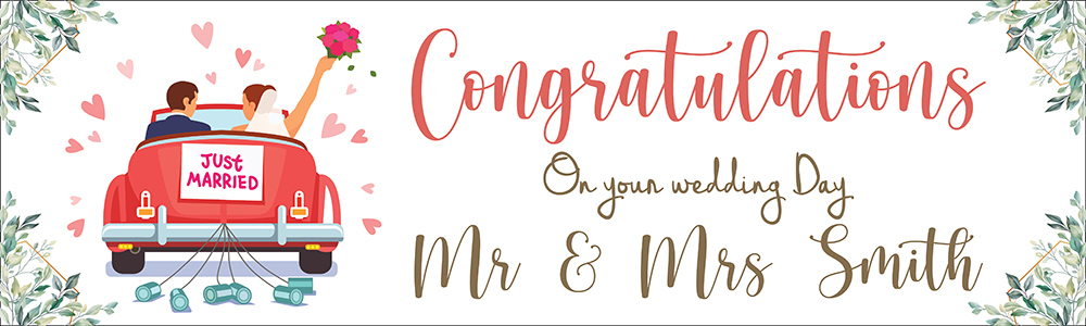 Personalised Wedding Banner - Mr & Mrs Just Married Congratulations - Custom Name