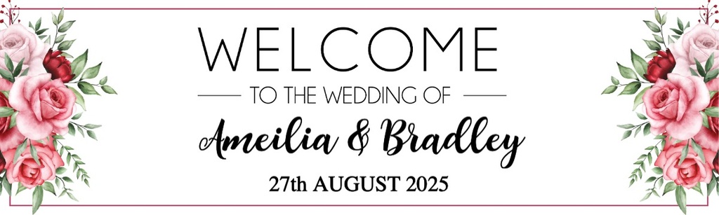 Personalised Wedding Banner - Pink Flowers Welcome - Custom Name & Date