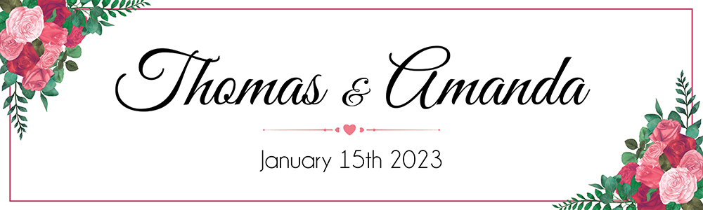 Personalised Wedding Banner - Pink Roses - Custom Name & Date