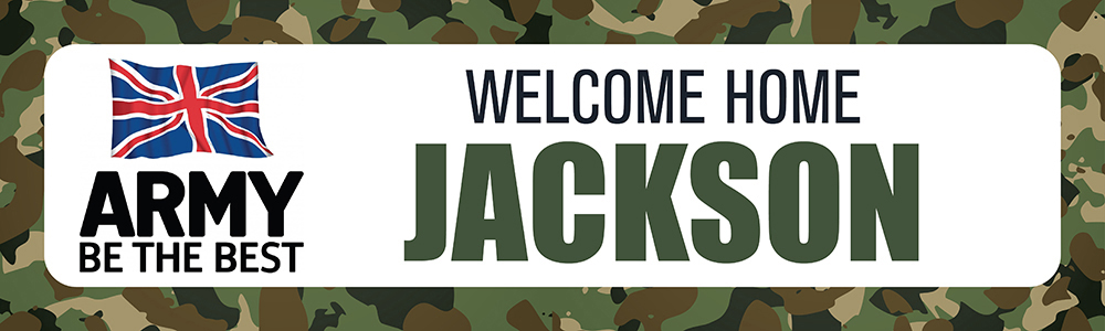 Personalised Welcome Home Banner - Army Camo Design - Custom Name