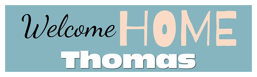 Personalised Welcome Home Banner - Blue - Custom Name