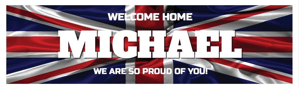 Personalised Welcome Home Banner - British Flag - Custom Name