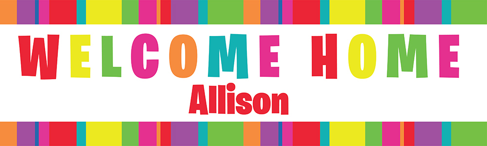 Personalised Welcome Home Banner - Rainbow Stripy - Custom Name